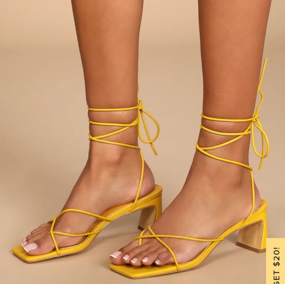 Indiyah Yellow Strappy Lace-Up High Heel Sandals Lulus size 11